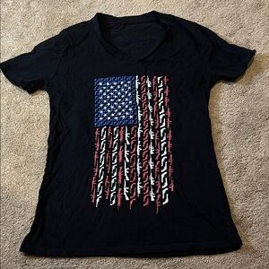 Black T-Shirt with American Flag Design